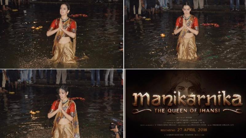 Kangana Ranaut on the banks of river Ganga, where she unveiled the first poster of the film 'Manikarnika: The Queen of Jhansi'. Kangana Ranaut on the banks of river Ganga, where she unveiled the first poster of the film 'Manikarnika: The Queen of Jhansi'.