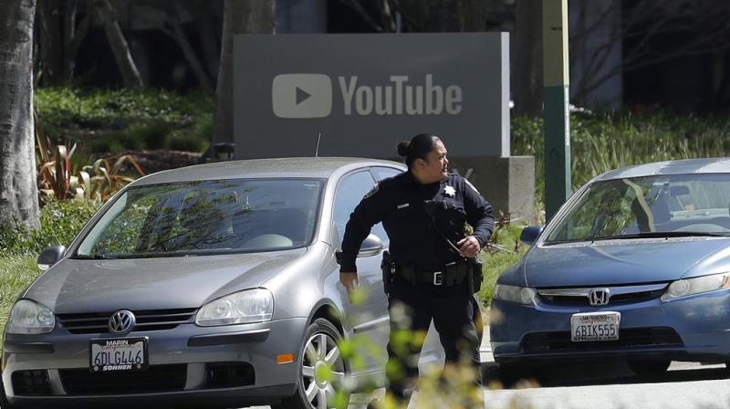 Dozens of emergency vehicles quickly converged on the YouTube campus, and police could be seen on televised aerial video systematically frisking several employees leaving the area with their hands raised. (Photo: AP) Dozens of emergency vehicles quickly converged on the YouTube campus, and police could be seen on televised aerial video systematically frisking several employees leaving the area with their hands raised. (Photo: AP)