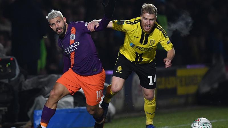 Inevitably, City took it easier on the third tier minnows this time and Sergio Aguero's first-half strike was the only goal of a low-key second leg. (Photo: AFP) Inevitably, City took it easier on the third tier minnows this time and Sergio Aguero's first-half strike was the only goal of a low-key second leg. (Photo: AFP)