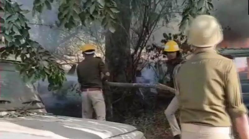 As tension prevailed in the area, policemen from several police stations have been rushed along with senior officials to take control of the situation, police said. (Photo: ANI | Twitter) As tension prevailed in the area, policemen from several police stations have been rushed along with senior officials to take control of the situation, police said. (Photo: ANI | Twitter)