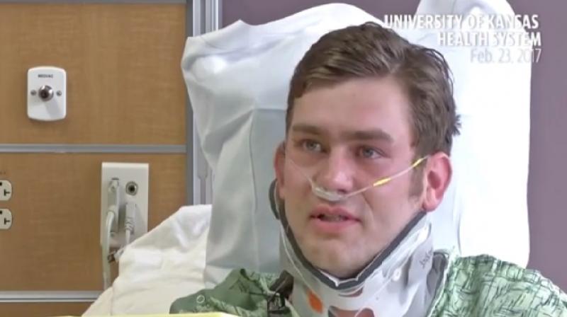 Ian Grillot was injured when he tried to intervene in the shooting by a Navy veteran targetting Indians at a bar in Olathe, Kansas last month. Ian Grillot was injured when he tried to intervene in the shooting by a Navy veteran targetting Indians at a bar in Olathe, Kansas last month.