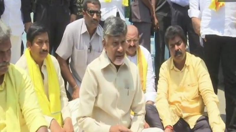 Naidu’s protest comes after Kadapa district police raided properties of TDP MP, CM Ramesh, in Potladurthi village, on Friday. (Image: ANI) Naidu’s protest comes after Kadapa district police raided properties of TDP MP, CM Ramesh, in Potladurthi village, on Friday. (Image: ANI)