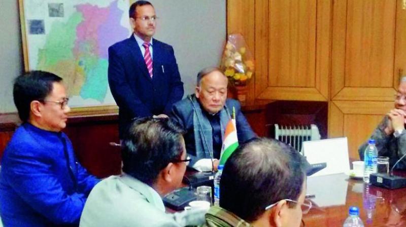 MoS for Home Kiren Rijiju with Manipur CM Okram Ibobi Singh in Imphal on Friday. (Photo: PTI) MoS for Home Kiren Rijiju with Manipur CM Okram Ibobi Singh in Imphal on Friday. (Photo: PTI)