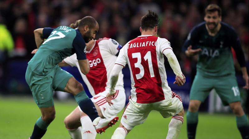 Ajax skipper Matthijs de Ligt’s fifth-minute header and a superb 35th minute effort by Hakim Ziyech put Ajax 3-0 ahead on aggregate by halftime at a raucous Johan Cruyff Arena. (Photo: AP) Ajax skipper Matthijs de Ligt’s fifth-minute header and a superb 35th minute effort by Hakim Ziyech put Ajax 3-0 ahead on aggregate by halftime at a raucous Johan Cruyff Arena. (Photo: AP)