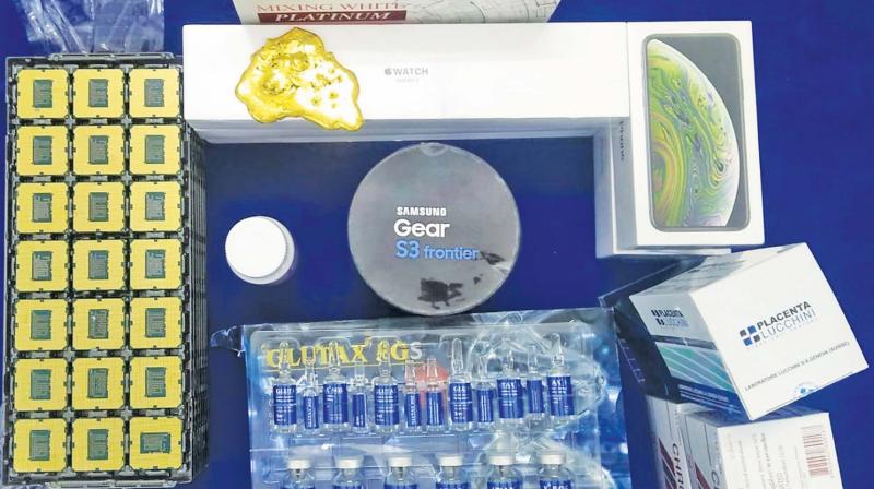 The seized gold, Beauty enhancement drugs, Iphones, Apple watches and Intel processors. The seized gold, Beauty enhancement drugs, Iphones, Apple watches and Intel processors.