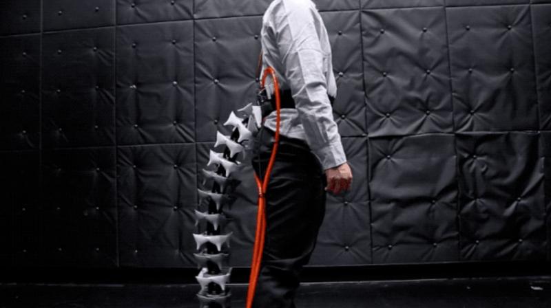 The modular vertebrae can be adjusted to the wearer's height and weight. The modular vertebrae can be adjusted to the wearer's height and weight.