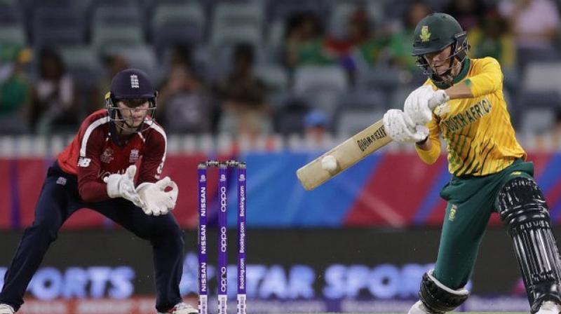 South Africa’s Mignon du Preez celebrated her 100th T20 match by hitting a six and a four in consecutive balls in the final over to power her team to a thrilling six-wicket win over England in the Women’s Twenty20 World Cup in Perth on Sunday. (photo:twitter) South Africa’s Mignon du Preez celebrated her 100th T20 match by hitting a six and a four in consecutive balls in the final over to power her team to a thrilling six-wicket win over England in the Women’s Twenty20 World Cup in Perth on Sunday. (photo:twitter)