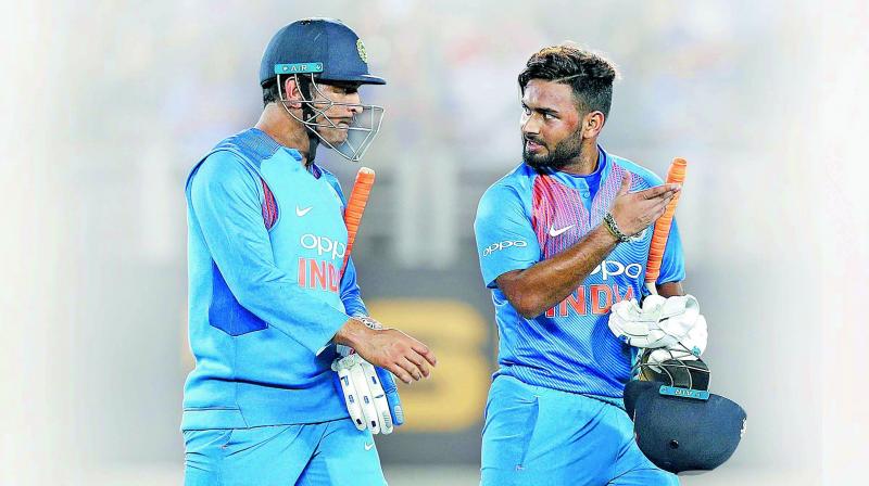 M.S. Dhoni and Rishabh Pant. M.S. Dhoni and Rishabh Pant.