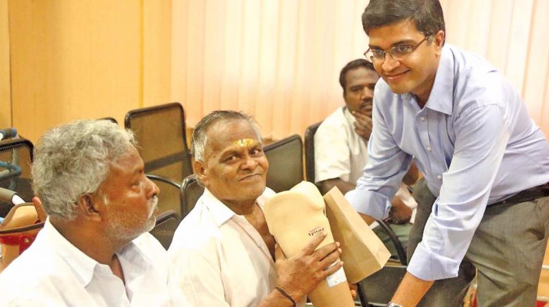 It felt so great, so fulfilling; seeing those people come in wheelchairs and walk out on the new prosthetic leg”, gushed S. Sandhiya after helping a volunteer fit the prosthetic on a disabled man at the Voluntary Health Centre in Taramani on Saturday. It felt so great, so fulfilling; seeing those people come in wheelchairs and walk out on the new prosthetic leg”, gushed S. Sandhiya after helping a volunteer fit the prosthetic on a disabled man at the Voluntary Health Centre in Taramani on Saturday.