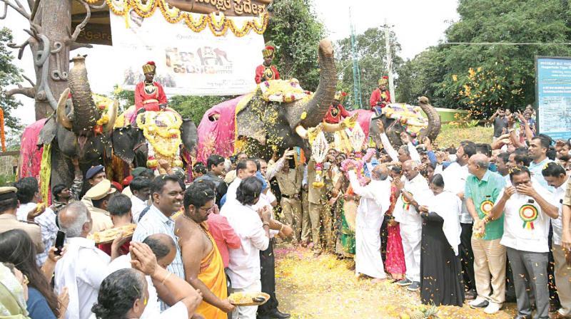 Mahouts and Kaavaadis of the Dasara elephants were honoured on the occasion. Mr Devegowda said Mahouts and Kaavaadis of the Dasara elephants were honoured on the occasion. Mr Devegowda said