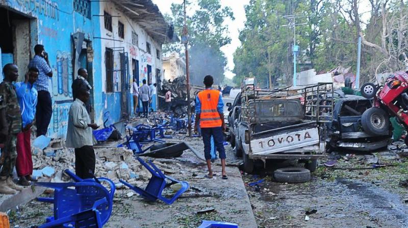 Footage from the scene showed twisted vehicles and nearby buildings with only walls left standing. (Photo: AFP) Footage from the scene showed twisted vehicles and nearby buildings with only walls left standing. (Photo: AFP)