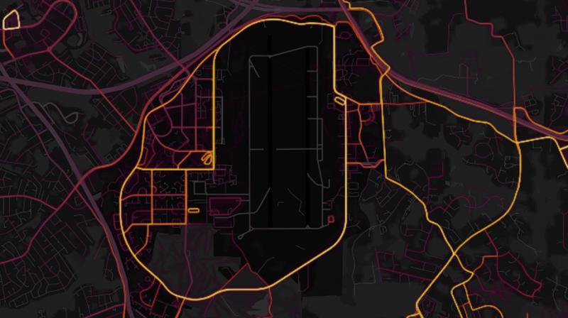 The map, made by Strava Labs, shows the movements of its app users around the world, indicating the intensity of travel along a given path -- a ‘direct visualization of Strava's global network of athletes,’ it says. (Photo: Strava) The map, made by Strava Labs, shows the movements of its app users around the world, indicating the intensity of travel along a given path -- a ‘direct visualization of Strava's global network of athletes,’ it says. (Photo: Strava)