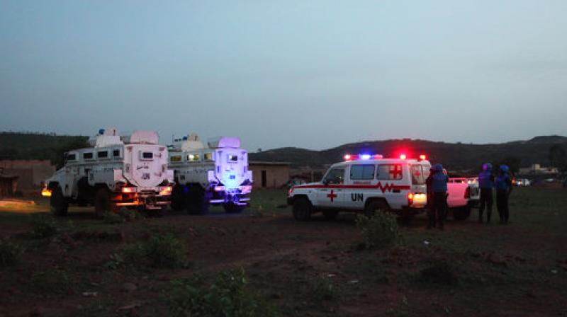 United Nations armored personnel vehicles are stationed with an ambulance outside Campement Kangaba, a tourist resort near Bamako (Photo: AP) United Nations armored personnel vehicles are stationed with an ambulance outside Campement Kangaba, a tourist resort near Bamako (Photo: AP)