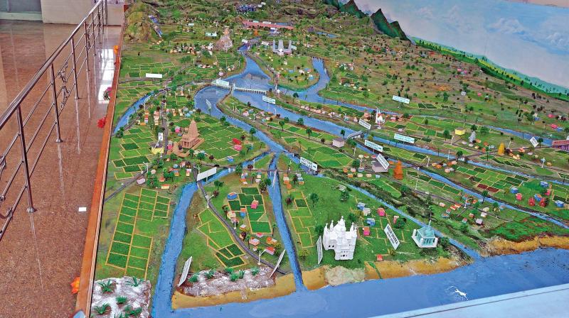 Nadanthai Vaazhi Cauvery — model depicting the journey of Cauvery from Coorg to Poompuhar — kept at the interpretation centre at Grand Anicut in Thanjavur district. (Photo: DC) Nadanthai Vaazhi Cauvery — model depicting the journey of Cauvery from Coorg to Poompuhar — kept at the interpretation centre at Grand Anicut in Thanjavur district. (Photo: DC)