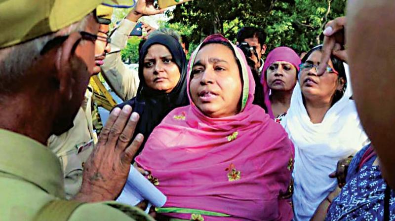 A file photo of Najeeb Ahmad’s mother, Fatima Nafees at a protest in New Delhi A file photo of Najeeb Ahmad’s mother, Fatima Nafees at a protest in New Delhi