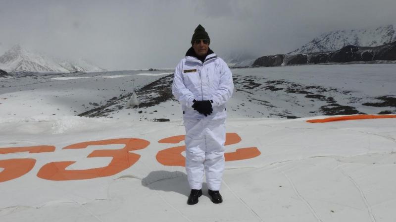 Singh tweeted: 'Visited a forward post and Siachen base camp today and interacted with the Army personnel serving in this region which is also known as the ‘the highest battle field in the world’.' (Photo: ANI | Twitter) Singh tweeted: 'Visited a forward post and Siachen base camp today and interacted with the Army personnel serving in this region which is also known as the ‘the highest battle field in the world’.' (Photo: ANI | Twitter)