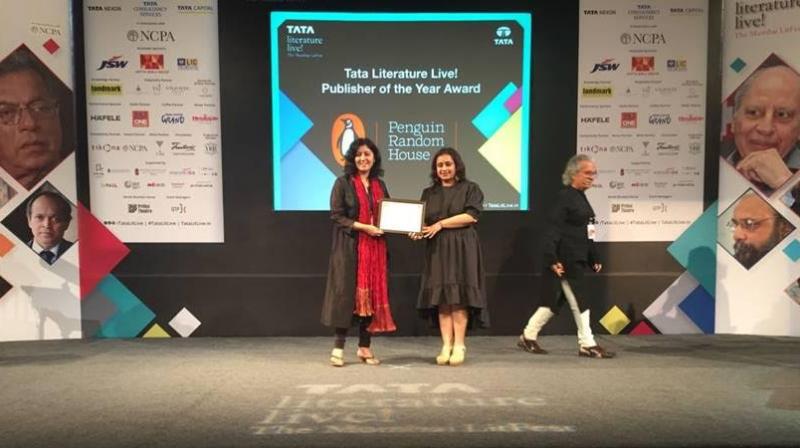 Penguin Random House India being awarded the Tata Literature Live! Publisher of the Year. Penguin Random House India being awarded the Tata Literature Live! Publisher of the Year.