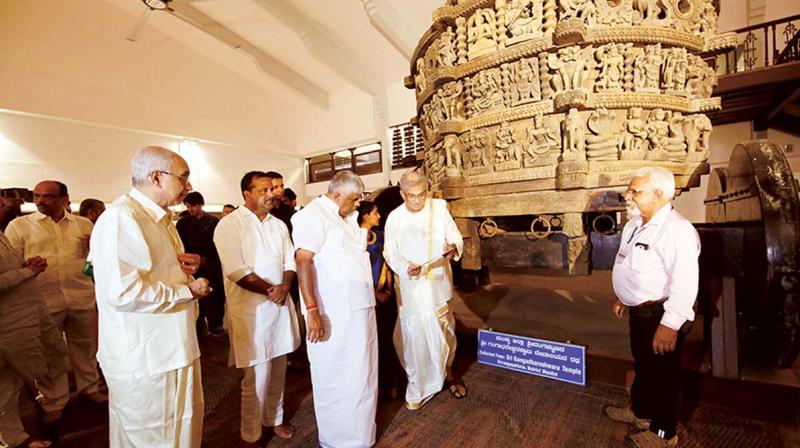 Dr Veerendra Heggade of Sri Kshetra Dharmasthala dedicates the Manjusha museum during the 51st Pattabhisheka anniversary celebrations, at Sri Kshetra Dharmasthala in Dakshina Kannada district on Wednesday. (DC) Dr Veerendra Heggade of Sri Kshetra Dharmasthala dedicates the Manjusha museum during the 51st Pattabhisheka anniversary celebrations, at Sri Kshetra Dharmasthala in Dakshina Kannada district on Wednesday. (DC)
