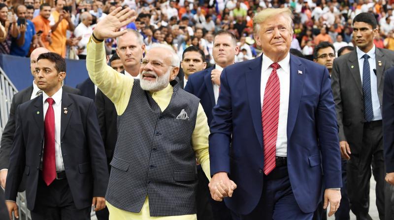 In an unprecedented and bold gesture, Trump came to Houston on Sunday to join Modi at at the largest-ever gathering of Indian-Americans in the US. (Photo: Twitter) In an unprecedented and bold gesture, Trump came to Houston on Sunday to join Modi at at the largest-ever gathering of Indian-Americans in the US. (Photo: Twitter)