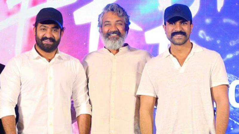 Director Rajamouli’s upcoming film, RRR, stars Ram Charan and Jr NTR. Director Rajamouli’s upcoming film, RRR, stars Ram Charan and Jr NTR.
