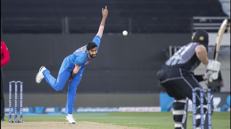 Jasprit Bumrah bowls during the Twenty/20 international against New Zealand in Auckland, New Zealand. AP Photo