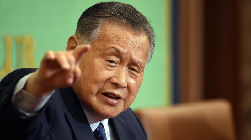 Former Japanese prime minister and Tokyo 2020 organising committee president Yoshiro Mori gestures during a press conference. AFP Photo