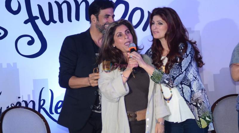 Akshay Kumar, Dimple Kapadia and Twinkle Khanna at the latter's book launch. Akshay Kumar, Dimple Kapadia and Twinkle Khanna at the latter's book launch.