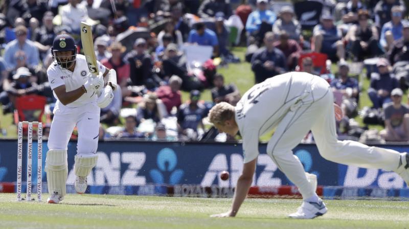 Cheteshwar Pujara (53) and Hanuma Vihari (55) raised a 81 run-stand for the fifth wicket after the visitors lost skipper Virat Kohli (3) and Ajinkya Rahane (7) cheaply. Cheteshwar Pujara (53) and Hanuma Vihari (55) raised a 81 run-stand for the fifth wicket after the visitors lost skipper Virat Kohli (3) and Ajinkya Rahane (7) cheaply.