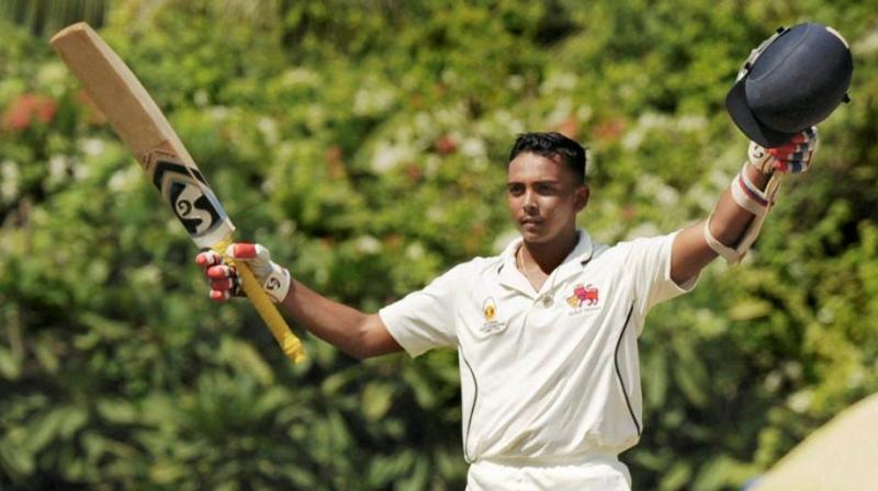 Prithvi Shaw scored a fluent 105 (of 153 balls) before being dismissed by Basant Mohanty. (Photo:PTI) Prithvi Shaw scored a fluent 105 (of 153 balls) before being dismissed by Basant Mohanty. (Photo:PTI)