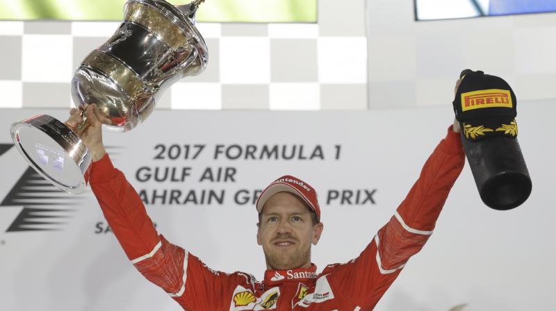 It was Sebastian Vettel's third win in Bahrain and the 44th of his career, a landmark that left him satisfied with his and the team's work which proved that Ferrari, who employed an aggressive strategy, are back as championship contenders. It was Sebastian Vettel's third win in Bahrain and the 44th of his career, a landmark that left him satisfied with his and the team's work which proved that Ferrari, who employed an aggressive strategy, are back as championship contenders.
