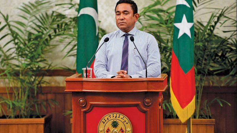 Maldives President Yameen Abdul Gayoom addressing the nation in Male, Maldives. (Photo: AP) Maldives President Yameen Abdul Gayoom addressing the nation in Male, Maldives. (Photo: AP)