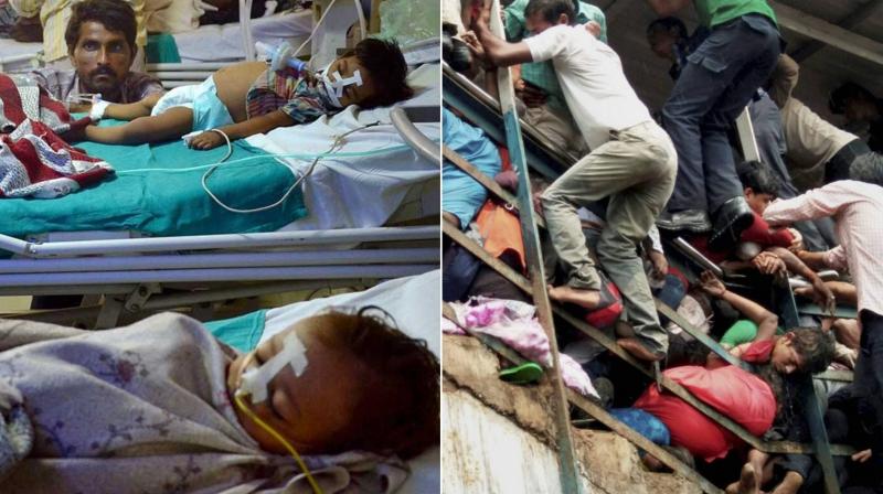 BRD hospital in Uttar Pradesh, where hundreds of children died due to lack of oxygen (left) and victims of stampede at Elphinstone Road railway station in Mumbai (right). (Photos: PTI) BRD hospital in Uttar Pradesh, where hundreds of children died due to lack of oxygen (left) and victims of stampede at Elphinstone Road railway station in Mumbai (right). (Photos: PTI)