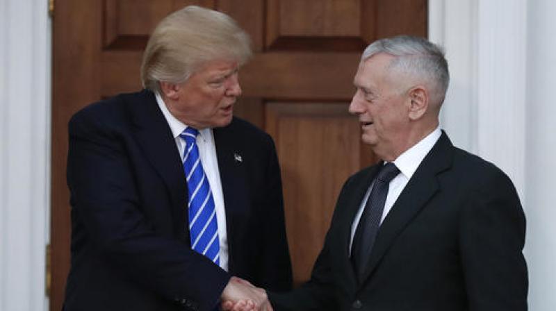 President-elect Donald Trump shakes hands with retired Marine Corps Gen. James Mattis as he leaves Trump National Golf Club Bedminster clubhouse in Bedminster. (Photo: AP) President-elect Donald Trump shakes hands with retired Marine Corps Gen. James Mattis as he leaves Trump National Golf Club Bedminster clubhouse in Bedminster. (Photo: AP)