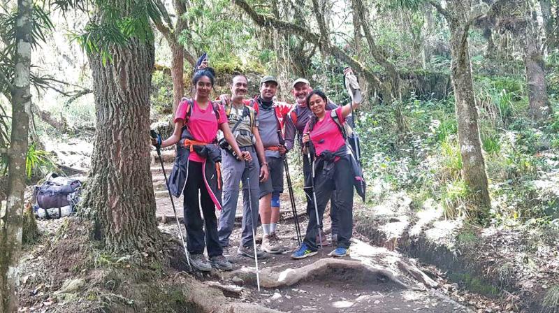 M. Nagaraj with his wife Hema (right) and daughter Anjali (left) during family trekking. M. Nagaraj with his wife Hema (right) and daughter Anjali (left) during family trekking.
