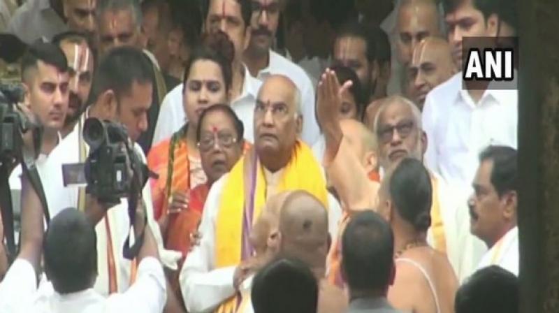 The President who is on a three days visit to the state on Saturday visited temples of Goddess Sri Padmavathi Ammavaru at Tiruchanur and Lord Kapileswara Swami at Tirupati. (Photo: ANI) The President who is on a three days visit to the state on Saturday visited temples of Goddess Sri Padmavathi Ammavaru at Tiruchanur and Lord Kapileswara Swami at Tirupati. (Photo: ANI)