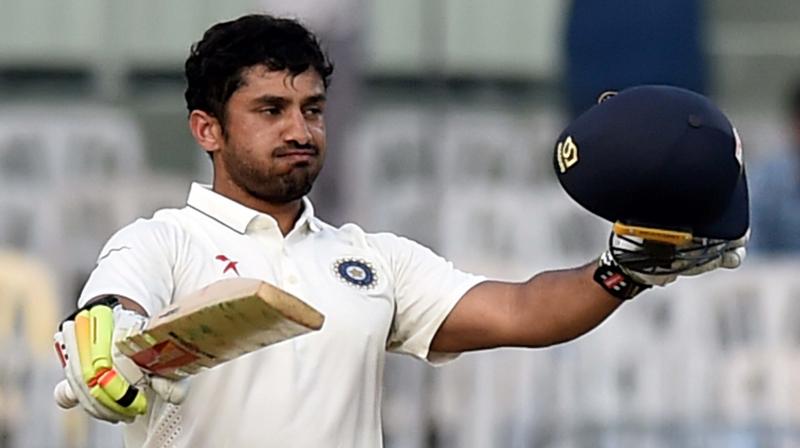 India's Karun Nair celebrates after scoring 300 runs during the fourth day of the fifth cricket test match against England at MAC Stadium in Chennai on Monday (Photo: AP) India's Karun Nair celebrates after scoring 300 runs during the fourth day of the fifth cricket test match against England at MAC Stadium in Chennai on Monday (Photo: AP)
