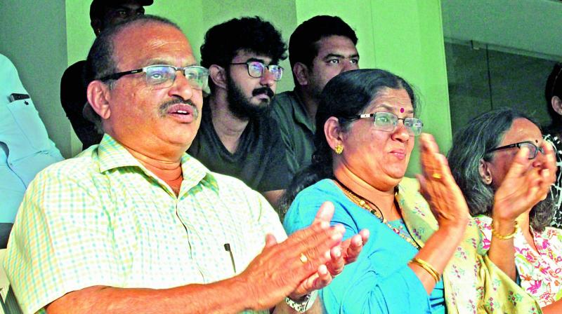 Karun Nair’s parents, M.D.K Nair and Prema, watching their son play at the MAC Stadium. Karun Nair’s parents, M.D.K Nair and Prema, watching their son play at the MAC Stadium.
