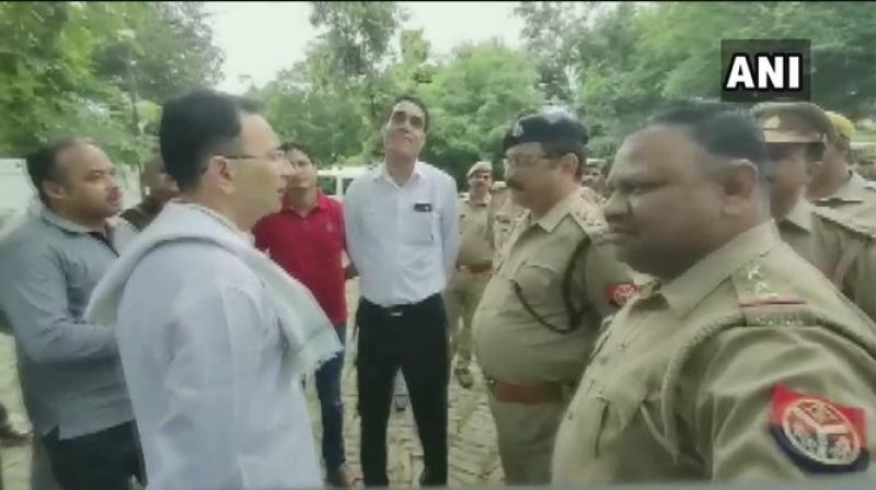 Prasada was seen questioning police over the denial of holding the padayatra and asked whether or not holding a protest seeking justice for a person was wrong. (Photo: ANI) Prasada was seen questioning police over the denial of holding the padayatra and asked whether or not holding a protest seeking justice for a person was wrong. (Photo: ANI)