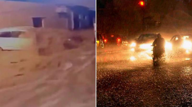 The downpour led to inundation of several low-lying areas and traffic moved at a snail's pace due to water-logging at different places in the city. (Photo: ANI/PTI) The downpour led to inundation of several low-lying areas and traffic moved at a snail's pace due to water-logging at different places in the city. (Photo: ANI/PTI)