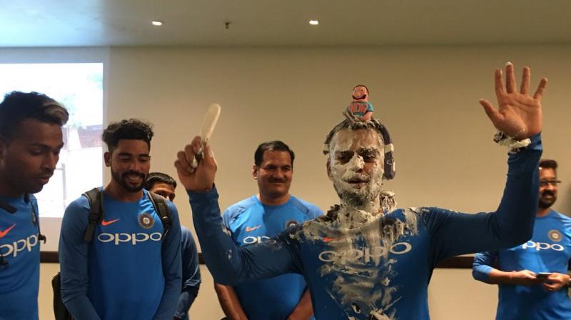 Virat Kohli, who now is the second highest four-hitter in Twenty20 cricket, received a special cake treatment as he turned 29 on November 5. (Photo: Twitter / BCCI) Virat Kohli, who now is the second highest four-hitter in Twenty20 cricket, received a special cake treatment as he turned 29 on November 5. (Photo: Twitter / BCCI)