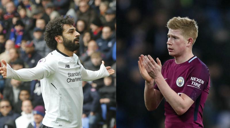 Mohamed Salah beat Manchester City midfielder Kevin De Bruyne to the football writers' award, with the winning margin fewer than 20 votes. (Photo: AFP) Mohamed Salah beat Manchester City midfielder Kevin De Bruyne to the football writers' award, with the winning margin fewer than 20 votes. (Photo: AFP)