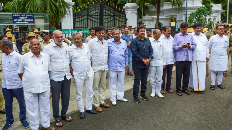 The Speaker said that the 17 lawmakers, who brought down the HD Kumaraswamy government, have been barred from contesting the by-election during the current term. (Photo: PTI) The Speaker said that the 17 lawmakers, who brought down the HD Kumaraswamy government, have been barred from contesting the by-election during the current term. (Photo: PTI)