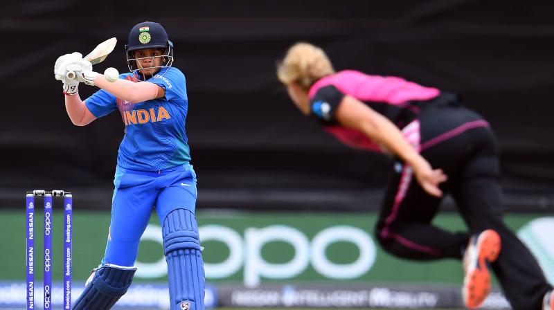 Put in to bat, India posted a below-par 133 for eight against New Zealand in a crucial group A match of the ICC Women's T20 World Cup here on Thursday. Opener Shafali top-scored with a 34-ball 46, while Taniya Bhatia chipped in with a 25-ball 23 but India frittered away a solid start to manage a low score. (Photo:AFP) Put in to bat, India posted a below-par 133 for eight against New Zealand in a crucial group A match of the ICC Women's T20 World Cup here on Thursday. Opener Shafali top-scored with a 34-ball 46, while Taniya Bhatia chipped in with a 25-ball 23 but India frittered away a solid start to manage a low score. (Photo:AFP)