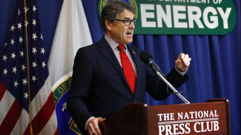 Energy Secretary Rick Perry speaks during a news conference, at the National Press Club in Washington. Energy Secretary Rick Perry speaks during a news conference, at the National Press Club in Washington.