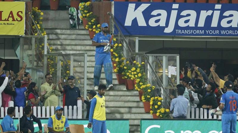 Fans could not contain their joy as the local lad Mahendra Singh Dhoni walked out to bat in the fourth India-New Zealand in Ranchi. (Photo: BCCI) Fans could not contain their joy as the local lad Mahendra Singh Dhoni walked out to bat in the fourth India-New Zealand in Ranchi. (Photo: BCCI)
