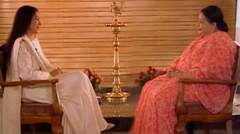 Renowned celebrity Simi Garewal and late Tamil Nadu Chief Minister J Jayalalithaa (Photo: Video grab) Renowned celebrity Simi Garewal and late Tamil Nadu Chief Minister J Jayalalithaa (Photo: Video grab)