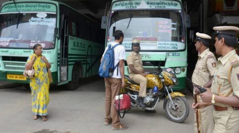 The strike, following the failure of talks on wage revision and clearance of pending dues with Transport Minister MR Vijayabhaskar, was declared on Thursday. (Photo: PTI) The strike, following the failure of talks on wage revision and clearance of pending dues with Transport Minister MR Vijayabhaskar, was declared on Thursday. (Photo: PTI)