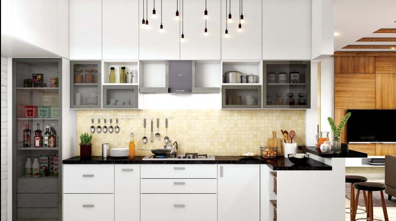 A kitchen with ornamental lighting. A kitchen with ornamental lighting.