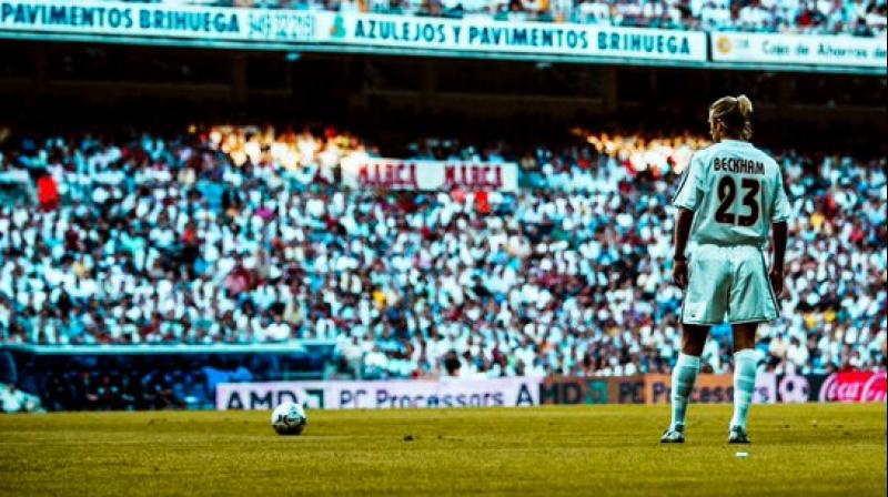 David Beckham waiting to take a free-kick. Twitter Photo