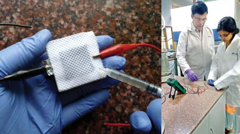 The miniature paper batteries are filled with a little sewage water for production of electricity. The cost of each unit less than Rs 5. The miniature paper batteries are filled with a little sewage water for production of electricity. The cost of each unit less than Rs 5.